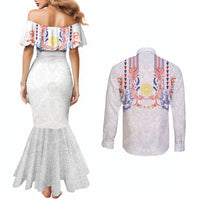 Philippines Barong Style Couples Matching Mermaid Dress and Long Sleeve Button Shirt Polynesian Kakau Art Tattoos with Tribal Filipino Sun LT03 - Polynesian Pride