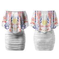 Philippines Barong Style Couples Matching Off Shoulder Short Dress and Hawaiian Shirt Polynesian Kakau Art Tattoos with Tribal Filipino Sun LT03 - Polynesian Pride