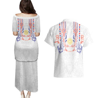 Philippines Barong Style Couples Matching Puletasi and Hawaiian Shirt Polynesian Kakau Art Tattoos with Tribal Filipino Sun LT03 - Polynesian Pride
