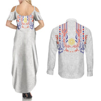 Philippines Barong Style Couples Matching Summer Maxi Dress and Long Sleeve Button Shirt Polynesian Kakau Art Tattoos with Tribal Filipino Sun LT03 - Polynesian Pride