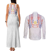 Philippines Barong Style Couples Matching Tank Maxi Dress and Long Sleeve Button Shirt Polynesian Kakau Art Tattoos with Tribal Filipino Sun LT03 - Polynesian Pride
