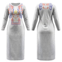 Philippines Barong Style Family Matching Long Sleeve Bodycon Dress and Hawaiian Shirt Polynesian Kakau Art Tattoos with Tribal Filipino Sun LT03 Mom's Dress White - Polynesian Pride
