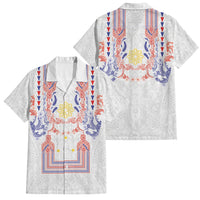 Philippines Barong Style Family Matching Long Sleeve Bodycon Dress and Hawaiian Shirt Polynesian Kakau Art Tattoos with Tribal Filipino Sun LT03 Dad's Shirt - Short Sleeve White - Polynesian Pride