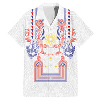 Philippines Barong Style Family Matching Mermaid Dress and Hawaiian Shirt Polynesian Kakau Art Tattoos with Tribal Filipino Sun LT03 Dad's Shirt - Short Sleeve White - Polynesian Pride