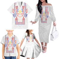 Philippines Barong Style Family Matching Off The Shoulder Long Sleeve Dress and Hawaiian Shirt Polynesian Kakau Art Tattoos with Tribal Filipino Sun LT03 - Polynesian Pride