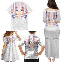 Philippines Barong Style Family Matching Puletasi and Hawaiian Shirt Polynesian Kakau Art Tattoos with Tribal Filipino Sun LT03 Mom's Dress White - Polynesian Pride