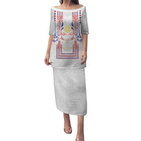 Philippines Barong Style Family Matching Puletasi and Hawaiian Shirt Polynesian Kakau Art Tattoos with Tribal Filipino Sun LT03 Mom's Dress White - Polynesian Pride
