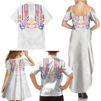 Philippines Barong Style Family Matching Summer Maxi Dress and Hawaiian Shirt Polynesian Kakau Art Tattoos with Tribal Filipino Sun LT03 Mom's Dress White - Polynesian Pride