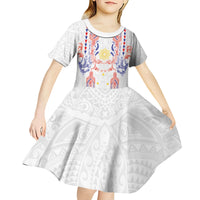 Philippines Barong Style Kid Short Sleeve Dress Polynesian Kakau Art Tattoos with Tribal Filipino Sun LT03 - Polynesian Pride