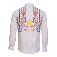 Philippines Barong Style Long Sleeve Button Shirt Polynesian Kakau Art Tattoos with Tribal Filipino Sun LT03 - Polynesian Pride