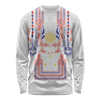 Philippines Barong Style Long Sleeve Shirt Polynesian Kakau Art Tattoos with Tribal Filipino Sun LT03 Unisex White - Polynesian Pride