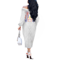 Philippines Barong Style Off The Shoulder Long Sleeve Dress Polynesian Kakau Art Tattoos with Tribal Filipino Sun LT03 - Polynesian Pride