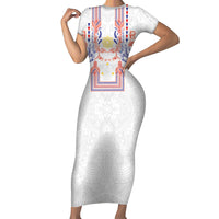 Philippines Barong Style Short Sleeve Bodycon Dress Polynesian Kakau Art Tattoos with Tribal Filipino Sun LT03 Long Dress White - Polynesian Pride