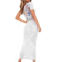 Philippines Barong Style Short Sleeve Bodycon Dress Polynesian Kakau Art Tattoos with Tribal Filipino Sun LT03 - Polynesian Pride