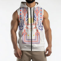 Philippines Barong Style Sleeveless Zip Hoodie Polynesian Kakau Art Tattoos with Tribal Filipino Sun LT03 - Polynesian Pride