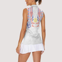 Philippines Barong Style Women Sleeveless Polo Shirt Polynesian Kakau Art Tattoos with Tribal Filipino Sun LT03 - Polynesian Pride