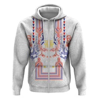 Philippines Barong Style Zip Hoodie Polynesian Kakau Art Tattoos with Tribal Filipino Sun LT03 Zip Hoodie White - Polynesian Pride