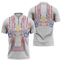 Philippines Barong Style Zipper Polo Shirt Polynesian Kakau Art Tattoos with Tribal Filipino Sun LT03 - Polynesian Pride