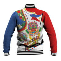Philippines MassKara Festival Baseball Jacket Smile Masks with Hawaiian Art Pattern and Tropical Plants LT03 - Polynesian Pride