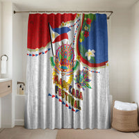 Philippines MassKara Festival Bathroom Set Smile Masks with Hawaiian Art Pattern and Tropical Plants LT03 Shower Curtain Only Multicolor - Polynesian Pride
