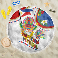 Philippines MassKara Festival Beach Blanket Smile Masks with Hawaiian Art Pattern and Tropical Plants LT03 One Size 150cm Multicolor - Polynesian Pride