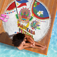 Philippines MassKara Festival Beach Blanket Smile Masks with Hawaiian Art Pattern and Tropical Plants LT03 - Polynesian Pride