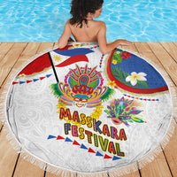 Philippines MassKara Festival Beach Blanket Smile Masks with Hawaiian Art Pattern and Tropical Plants LT03 - Polynesian Pride