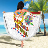 Philippines MassKara Festival Beach Blanket Smile Masks with Hawaiian Art Pattern and Tropical Plants LT03 - Polynesian Pride