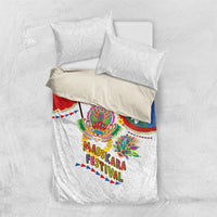 Philippines MassKara Festival Bedding Set Smile Masks with Hawaiian Art Pattern and Tropical Plants LT03 US Twin 172cm x 218cm Multicolor - Polynesian Pride