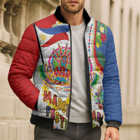 Philippines MassKara Festival Bomber Puffer Jacket Smile Masks with Hawaiian Art Pattern and Tropical Plants LT03 - Polynesian Pride