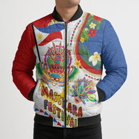 Philippines MassKara Festival Bomber Puffer Jacket Smile Masks with Hawaiian Art Pattern and Tropical Plants LT03 - Polynesian Pride