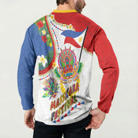 Philippines MassKara Festival Button Sweatshirt Smile Masks with Hawaiian Art Pattern and Tropical Plants LT03 - Polynesian Pride
