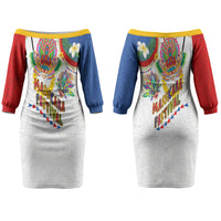 Philippines MassKara Festival Couples Matching Off The Shoulder Long Sleeve Dress and Hawaiian Shirt Smile Masks with Hawaiian Art Pattern and Tropical Plants LT03 - Polynesian Pride