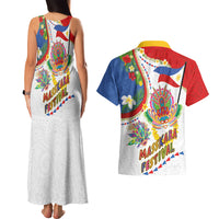Philippines MassKara Festival Couples Matching Tank Maxi Dress and Hawaiian Shirt Smile Masks with Hawaiian Art Pattern and Tropical Plants LT03 - Polynesian Pride