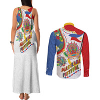 Philippines MassKara Festival Couples Matching Tank Maxi Dress and Long Sleeve Button Shirt Smile Masks with Hawaiian Art Pattern and Tropical Plants LT03 - Polynesian Pride