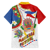 Philippines MassKara Festival Family Matching Long Sleeve Bodycon Dress and Hawaiian Shirt Smile Masks with Hawaiian Art Pattern and Tropical Plants LT03 Dad's Shirt - Long Sleeve Multicolor - Polynesian Pride