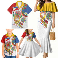 Philippines MassKara Festival Family Matching Mermaid Dress and Hawaiian Shirt Smile Masks with Hawaiian Art Pattern and Tropical Plants LT03 - Polynesian Pride
