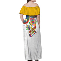 Philippines MassKara Festival Family Matching Off Shoulder Maxi Dress and Hawaiian Shirt Smile Masks with Hawaiian Art Pattern and Tropical Plants LT03 - Polynesian Pride