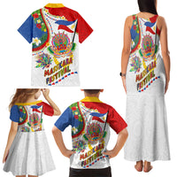 Philippines MassKara Festival Family Matching Tank Maxi Dress and Hawaiian Shirt Smile Masks with Hawaiian Art Pattern and Tropical Plants LT03 - Polynesian Pride