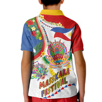 Philippines MassKara Festival Kid Polo Shirt Smile Masks with Hawaiian Art Pattern and Tropical Plants LT03 - Polynesian Pride