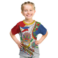 Philippines MassKara Festival Kid T Shirt Smile Masks with Hawaiian Art Pattern and Tropical Plants LT03 Multicolor - Polynesian Pride