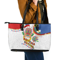Philippines MassKara Festival Leather Tote Bag Smile Masks with Hawaiian Art Pattern and Tropical Plants LT03 - Polynesian Pride