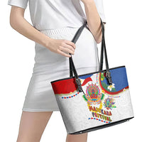 Philippines MassKara Festival Leather Tote Bag Smile Masks with Hawaiian Art Pattern and Tropical Plants LT03 - Polynesian Pride