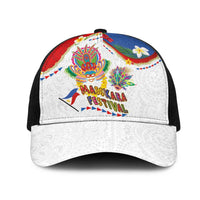 Philippines MassKara Festival Mesh Trucker Cap Smile Masks with Hawaiian Art Pattern and Tropical Plants LT03 One Size Black Multicolor - Polynesian Pride
