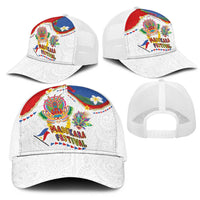 Philippines MassKara Festival Mesh Trucker Cap Smile Masks with Hawaiian Art Pattern and Tropical Plants LT03 - Polynesian Pride