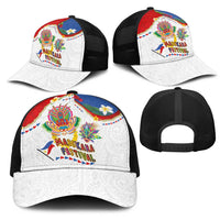 Philippines MassKara Festival Mesh Trucker Cap Smile Masks with Hawaiian Art Pattern and Tropical Plants LT03 - Polynesian Pride