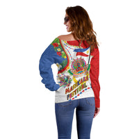 Philippines MassKara Festival Off Shoulder Sweater Smile Masks with Hawaiian Art Pattern and Tropical Plants LT03 - Polynesian Pride