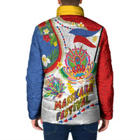 Philippines MassKara Festival Padded Jacket Smile Masks with Hawaiian Art Pattern and Tropical Plants LT03 - Polynesian Pride