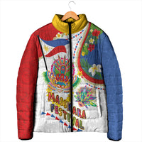 Philippines MassKara Festival Padded Jacket Smile Masks with Hawaiian Art Pattern and Tropical Plants LT03 - Polynesian Pride