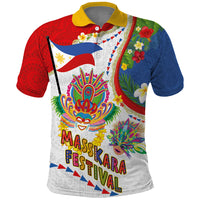 Philippines MassKara Festival Polo Shirt Smile Masks with Hawaiian Art Pattern and Tropical Plants LT03 Multicolor - Polynesian Pride